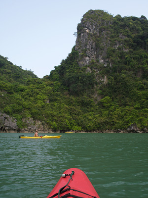 Kayaking in lagoon in Halong Bay