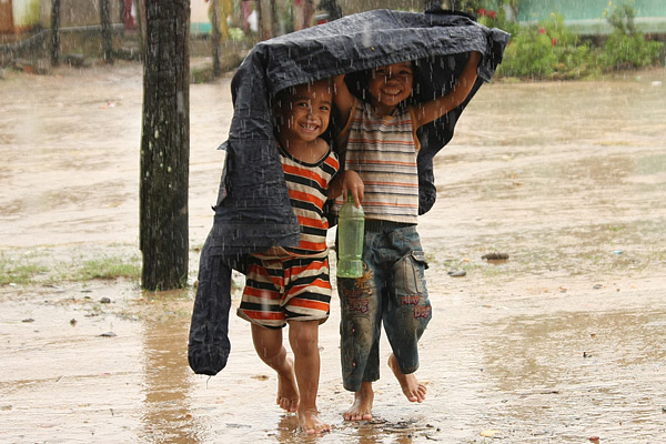 Kids in rain